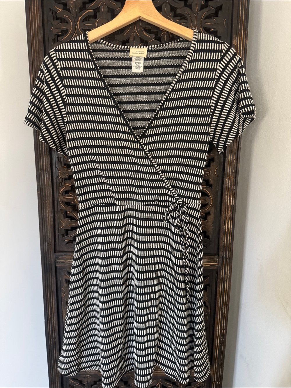 Caution To The Wind Black and White Striped Wrap-Style Mini Dress